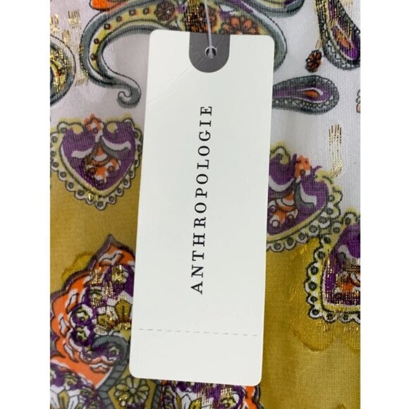 Anthropologie Maxi Halter Neck Dress Large Womens Yellow Gold Chiffon Belted - Picture 12 of 12